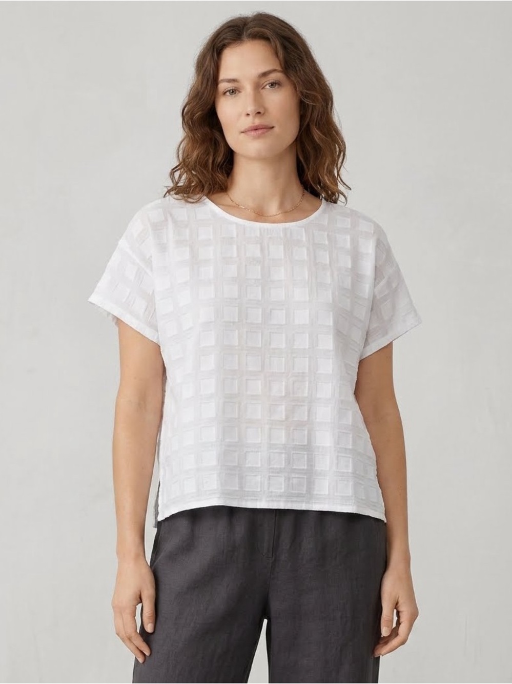 Eileen Fisher Organic Cotton Shadow Square Boxy Top White Medium